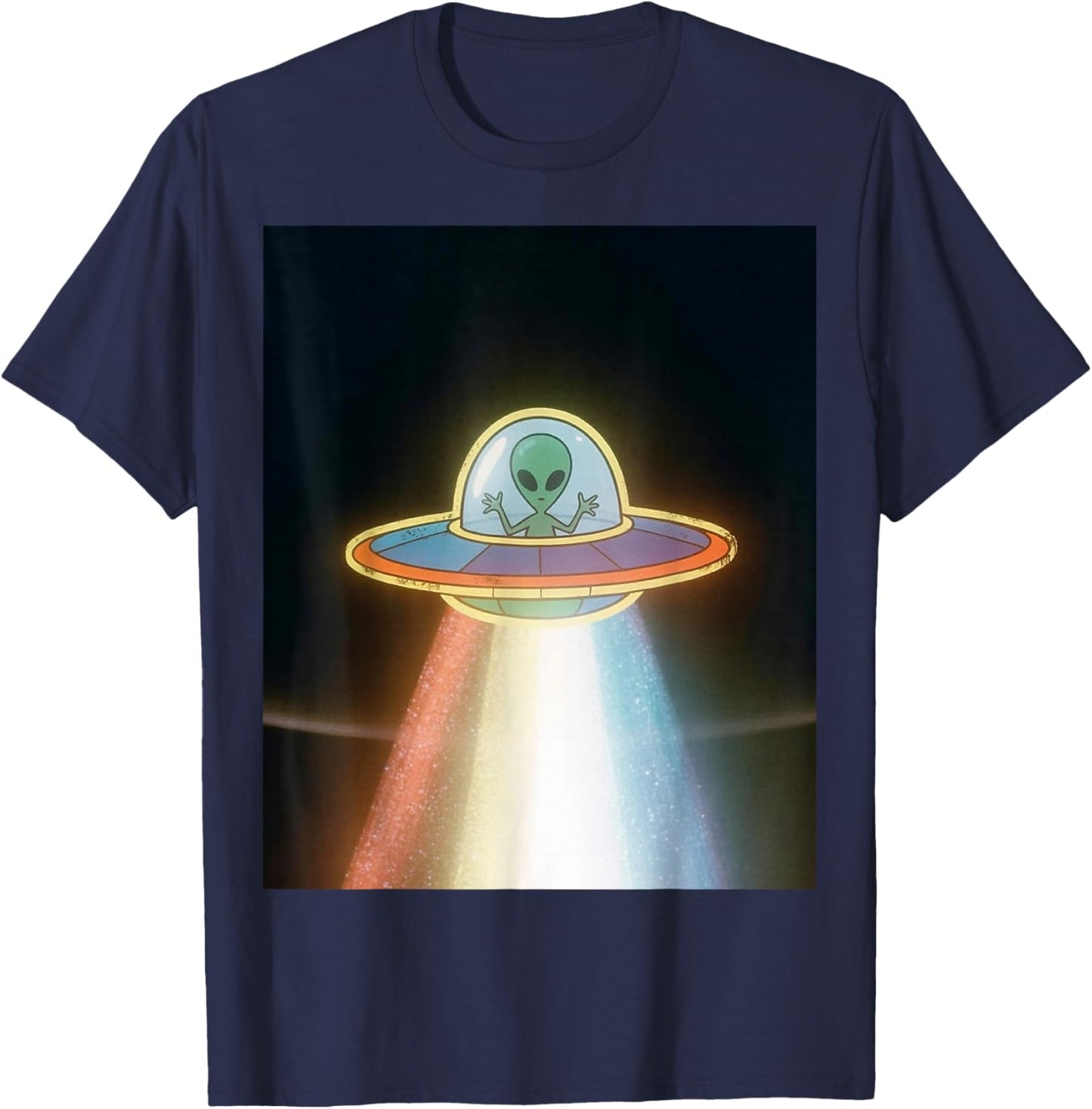 Alien UFO Colorful Lights for Alien Lover Retro Sci-Fi Gifts T-Shirt - T-Shirt | Navy