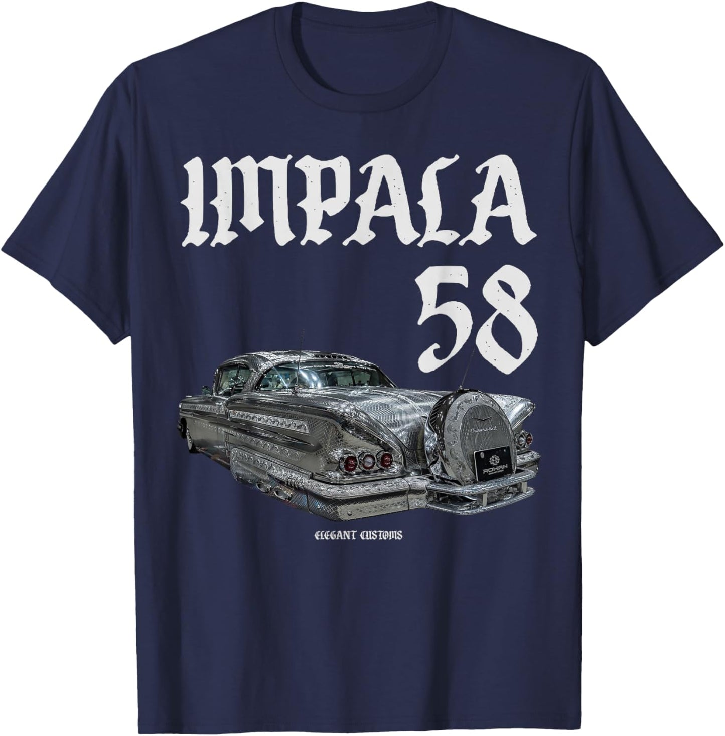 1958 Impala Engraved text Low Rider Kustom Lead Sled Hot Rod T-Shirt - T-Shirt | Navy