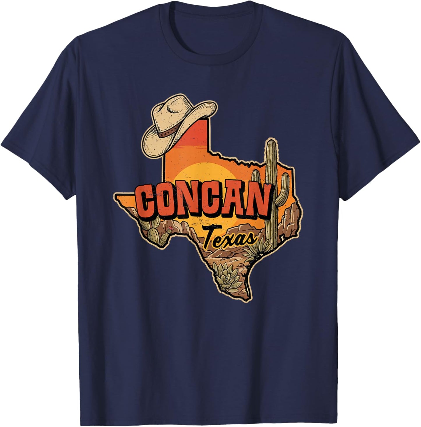 Concan Texas Vintage Cowboy Hat Desert Cactus Sunset T-Shirt - T-Shirt | Navy