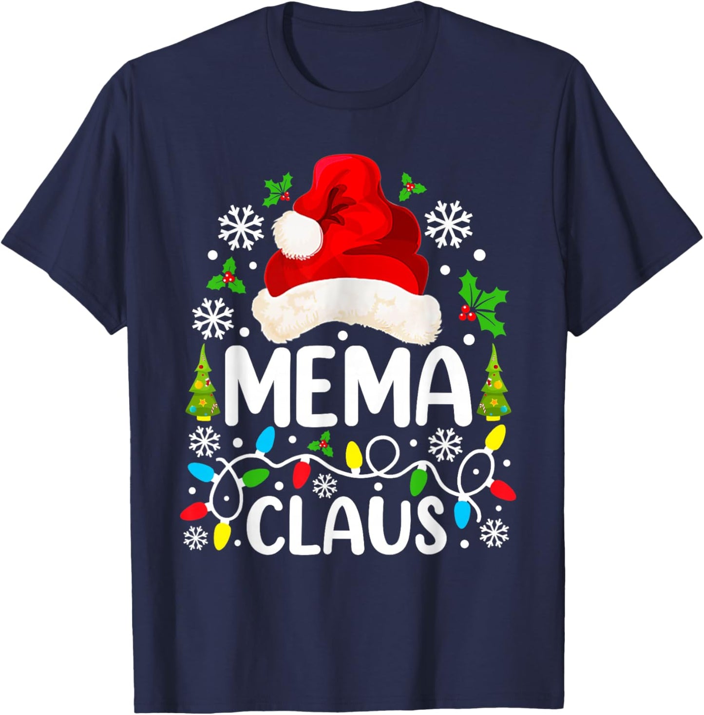 Mema Claus Funny Christmas Family Matching Grandma T-Shirt - T-Shirt | Navy