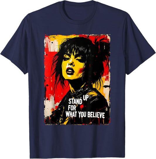 Punk Girl Graffiti Grunge 90s Distressed Graphic Vintage T-Shirt - T-Shirt | Navy