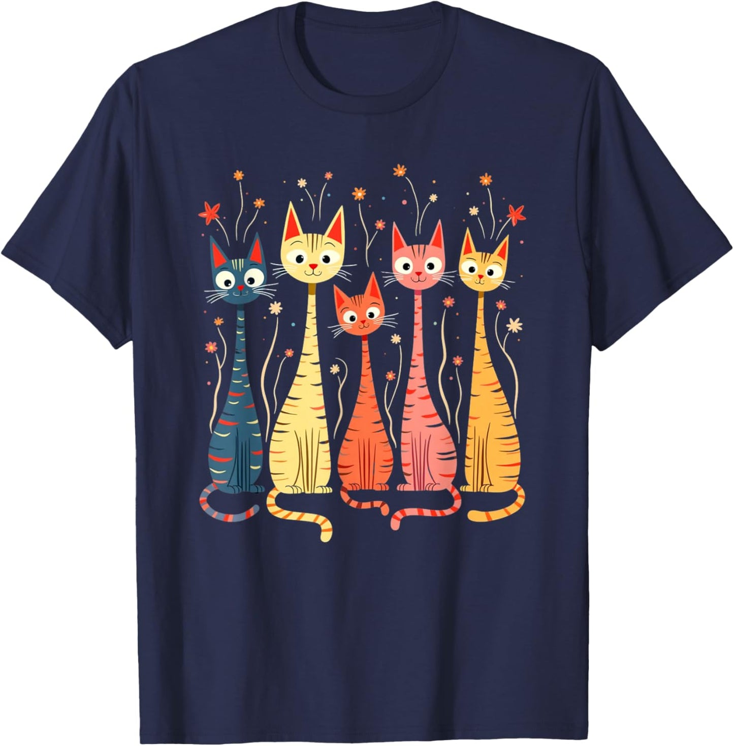 Cute Vintage Retro Mid-Century Long Neck Cats T-Shirt - T-Shirt | Navy