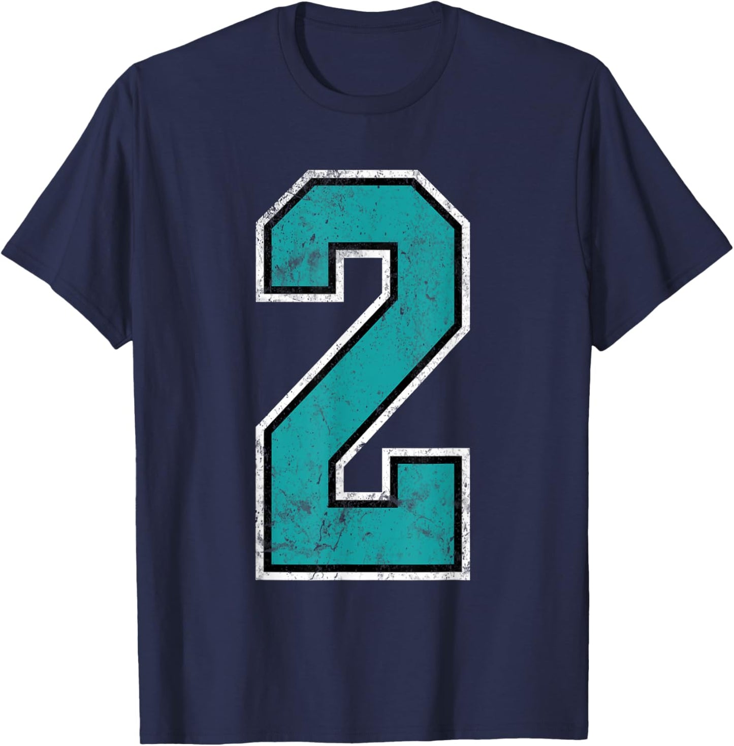 Teal Number #2 Jersey Distressed Lucky Number 2 T-Shirt - T-Shirt | Navy