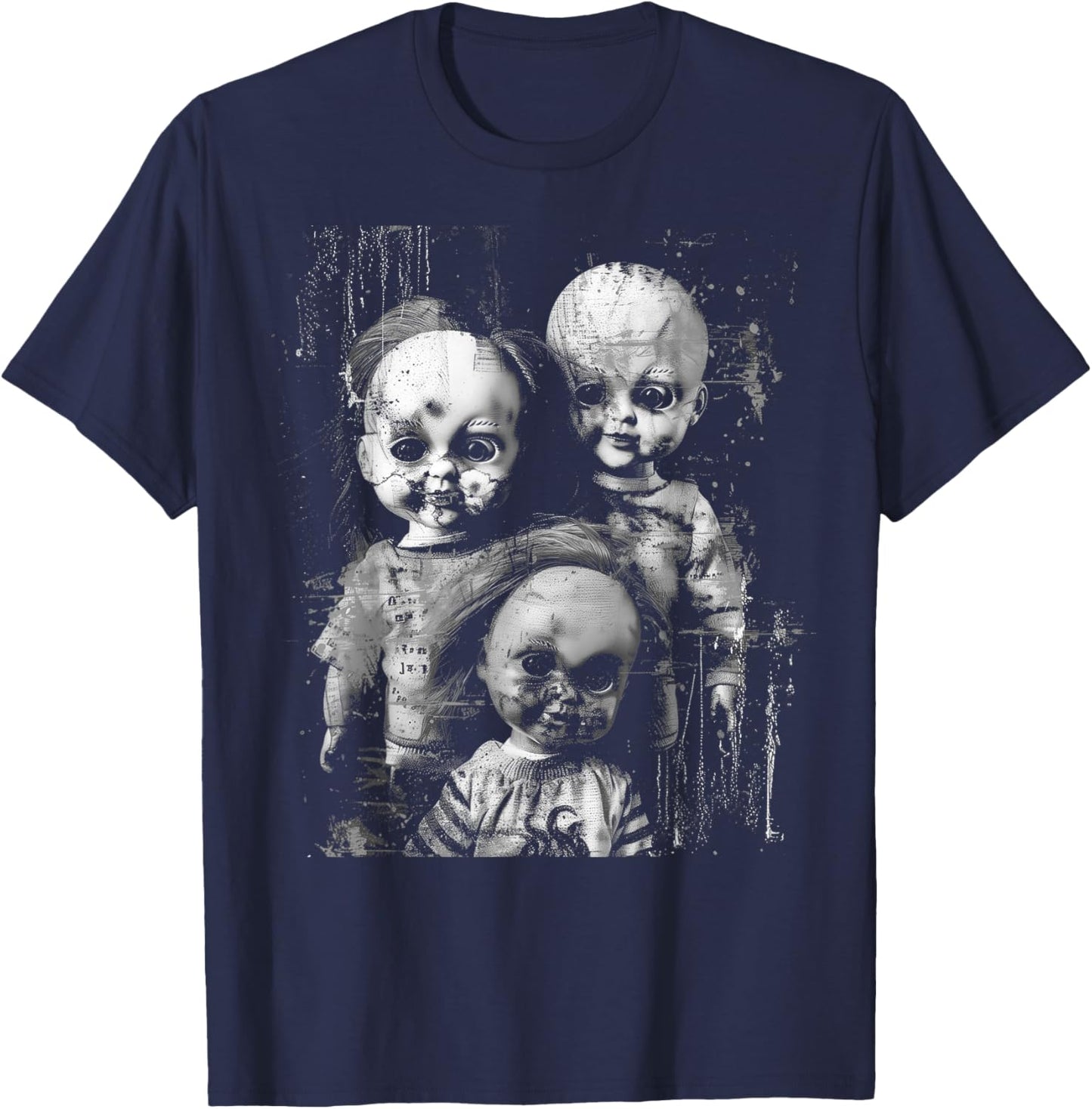 Haunted Creepy Doll Horror Toy Halloween Goth Alt Scary Emo T-Shirt - T-Shirt | Navy