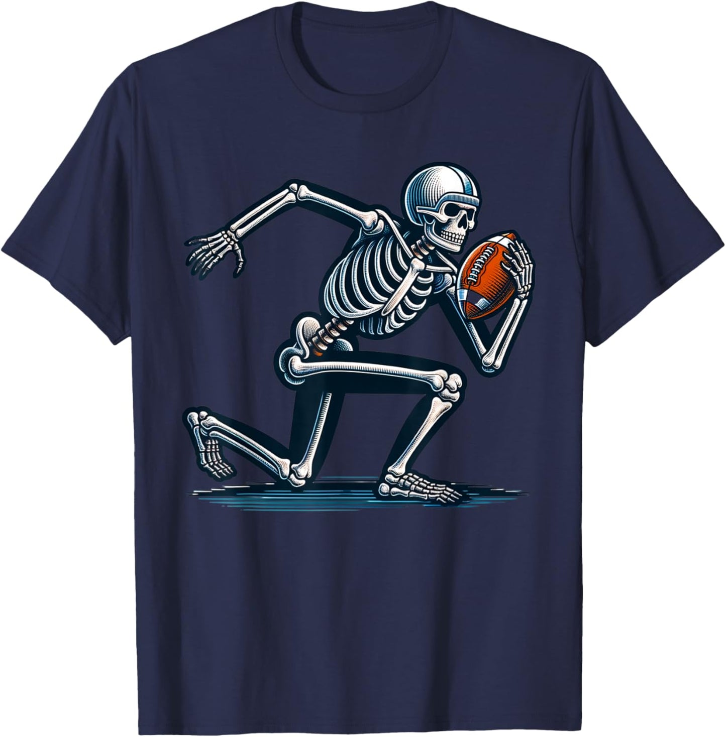 American Football Skeleton Boys Men Football Fan Halloween T-Shirt - T-Shirt | Navy