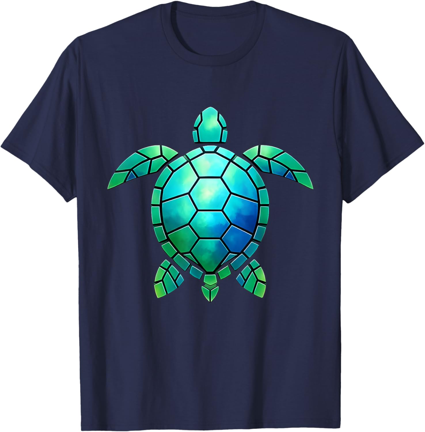 Geometrische Schildkröte Blau Grün Meeresschildkröte T-Shirt - T-Shirt | Navy