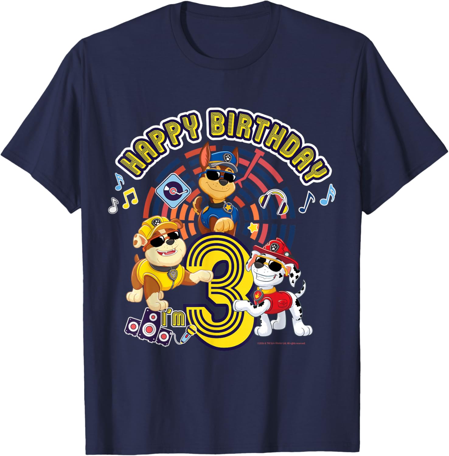 Official Paw Patrol Happy Day Birthday Age 3 T-Shirt - T-Shirt | Navy