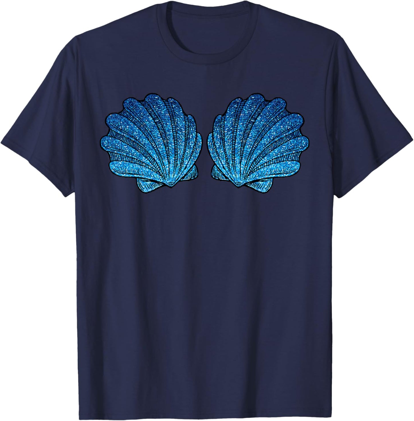 Funny Blue Mermaid Sea Shell Bra Halloween Costume T-Shirt - T-Shirt | Navy