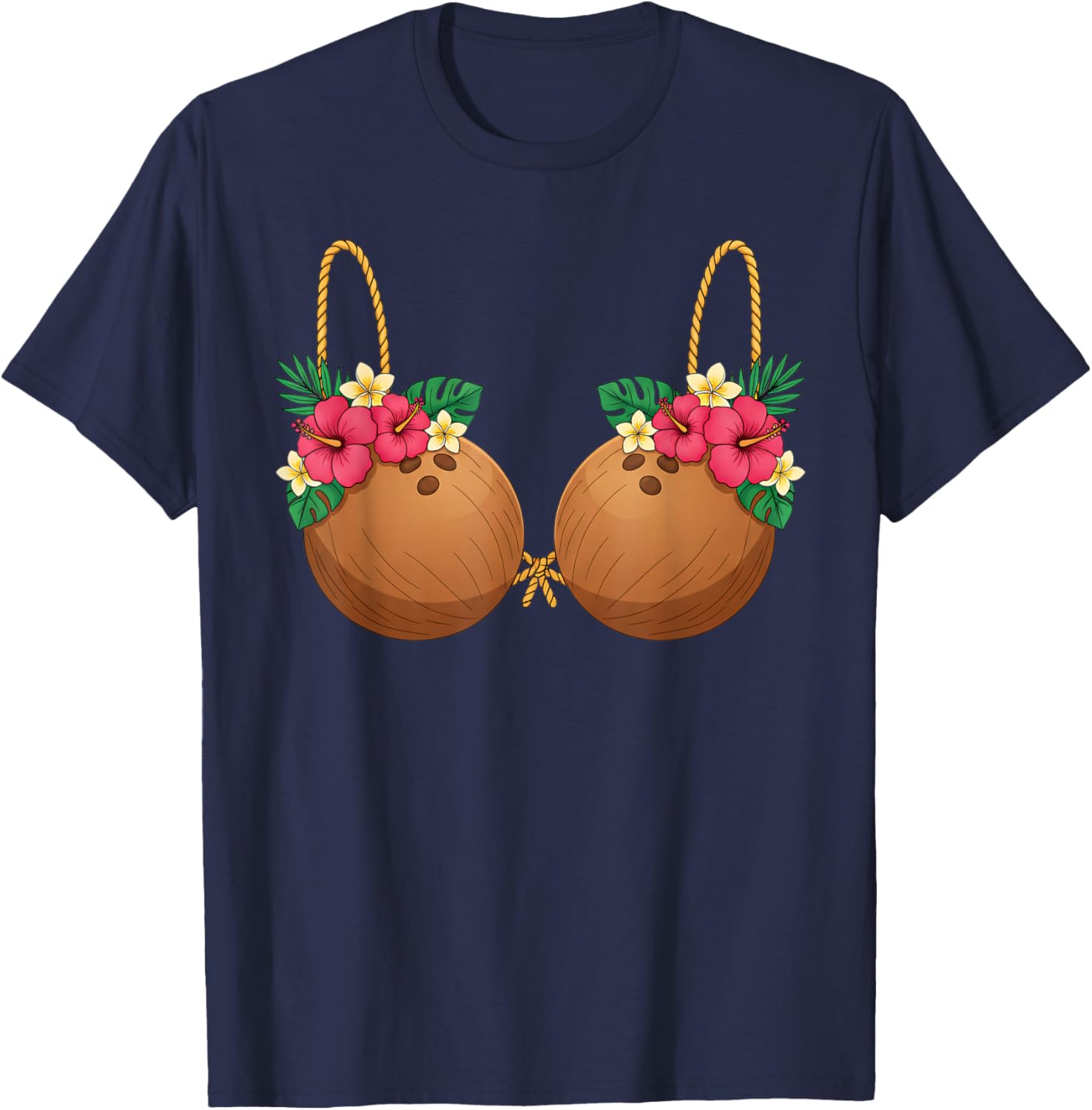 Hawaii Coconut Bra Halloween Costume Floral Luau Party T-Shirt - T-Shirt | Navy