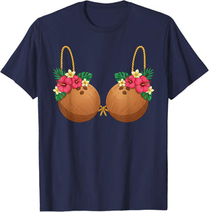 Hawaii Coconut Bra Halloween Costume Floral Luau Party T-Shirt - T-Shirt | Navy