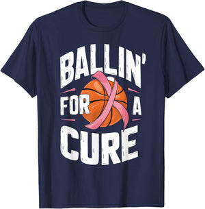 Basketball Breast Cancer Awareness Ballin for a Cure T-Shirt - T-Shirt | Navy