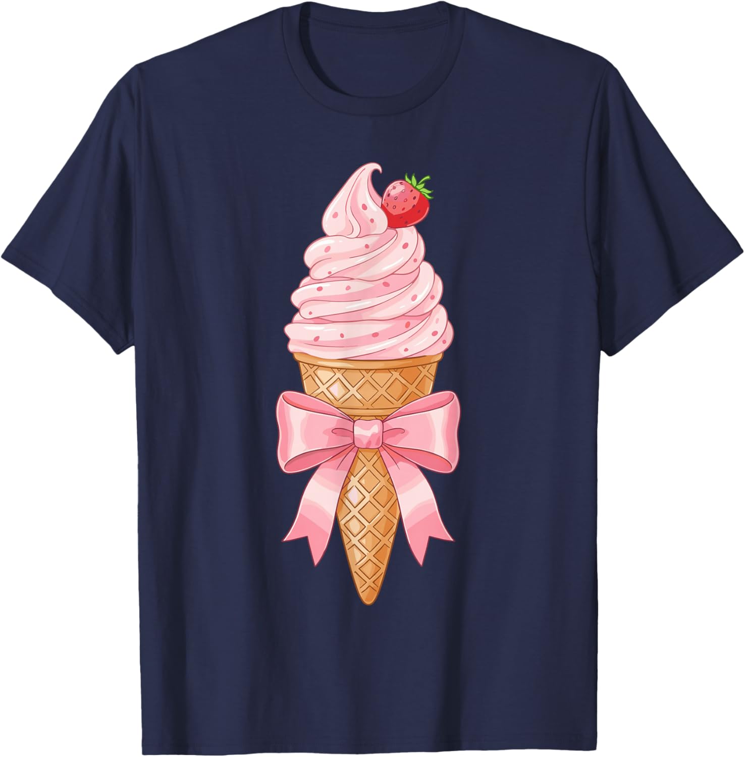 Coquette Ice Cream Cone Bow Shirt Women, Cute Mother Day T-Shirt - T-Shirt | Navy
