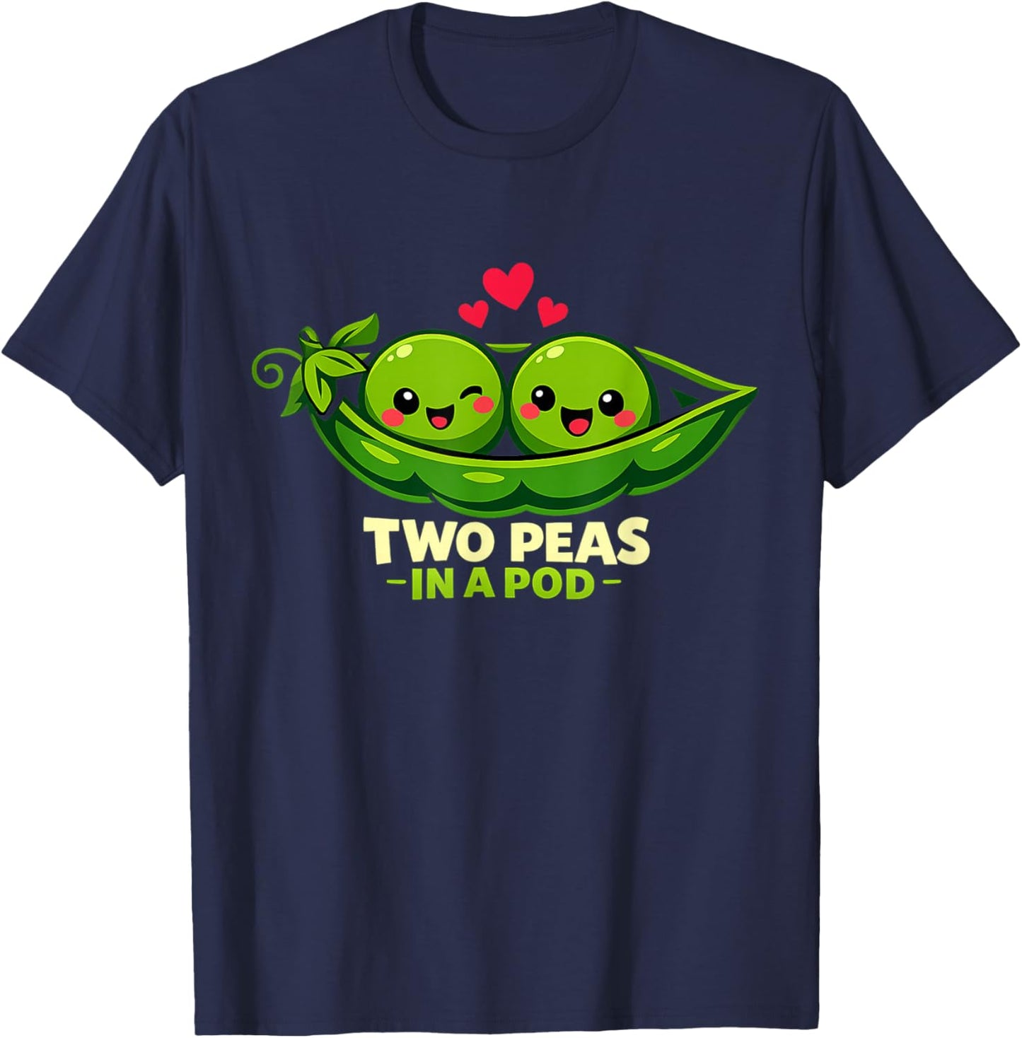 Two Peas in A Pod Cute Peapod Friends Matching Art Couple T-Shirt - T-Shirt | Navy