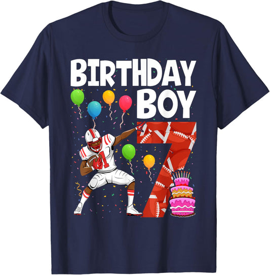 7 Years Old Boy Football Player 7th Football Birthday Boys T-Shirt - T-Shirt | Navy