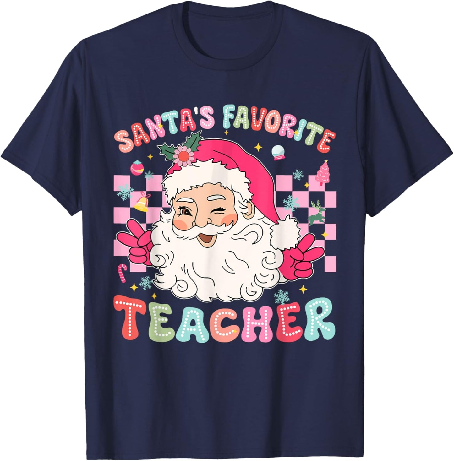 Santa Favorite Teacher Shirt Teacher Christmas T-Shirt - T-Shirt | Navy