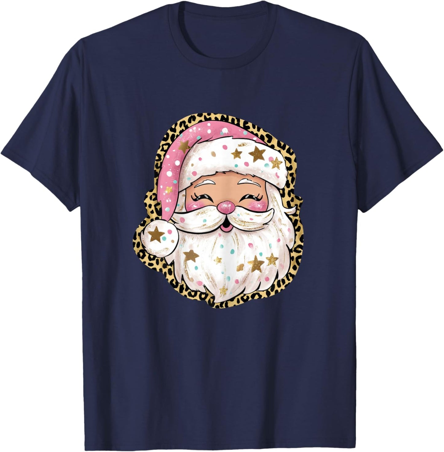 Pink Preppy Santa Christmas Pajama Graphic T-Shirt - T-Shirt | Navy