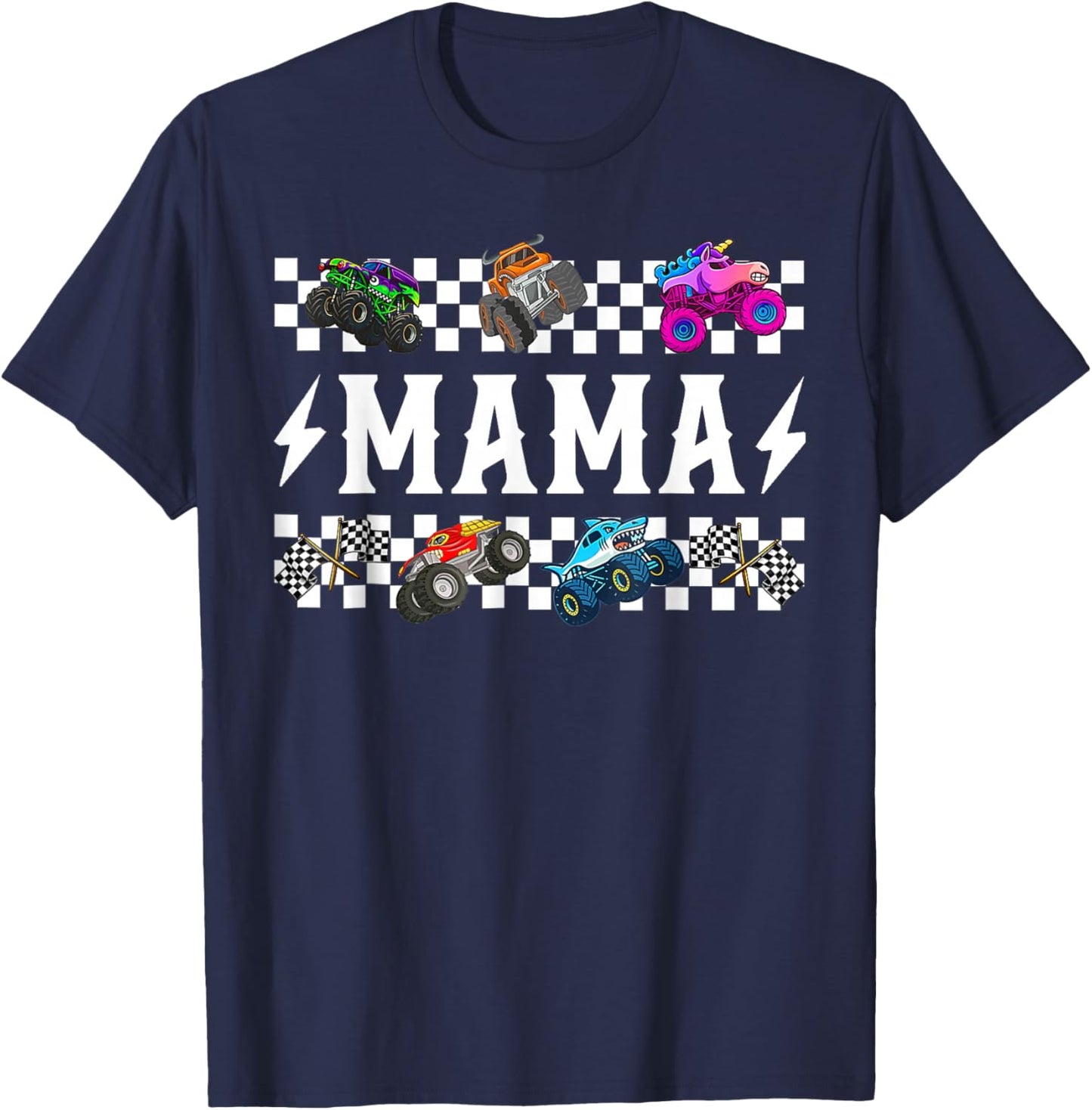 Mama Retro Monster Truck Family Crew Birthday Matching T-Shirt - T-Shirt | Navy