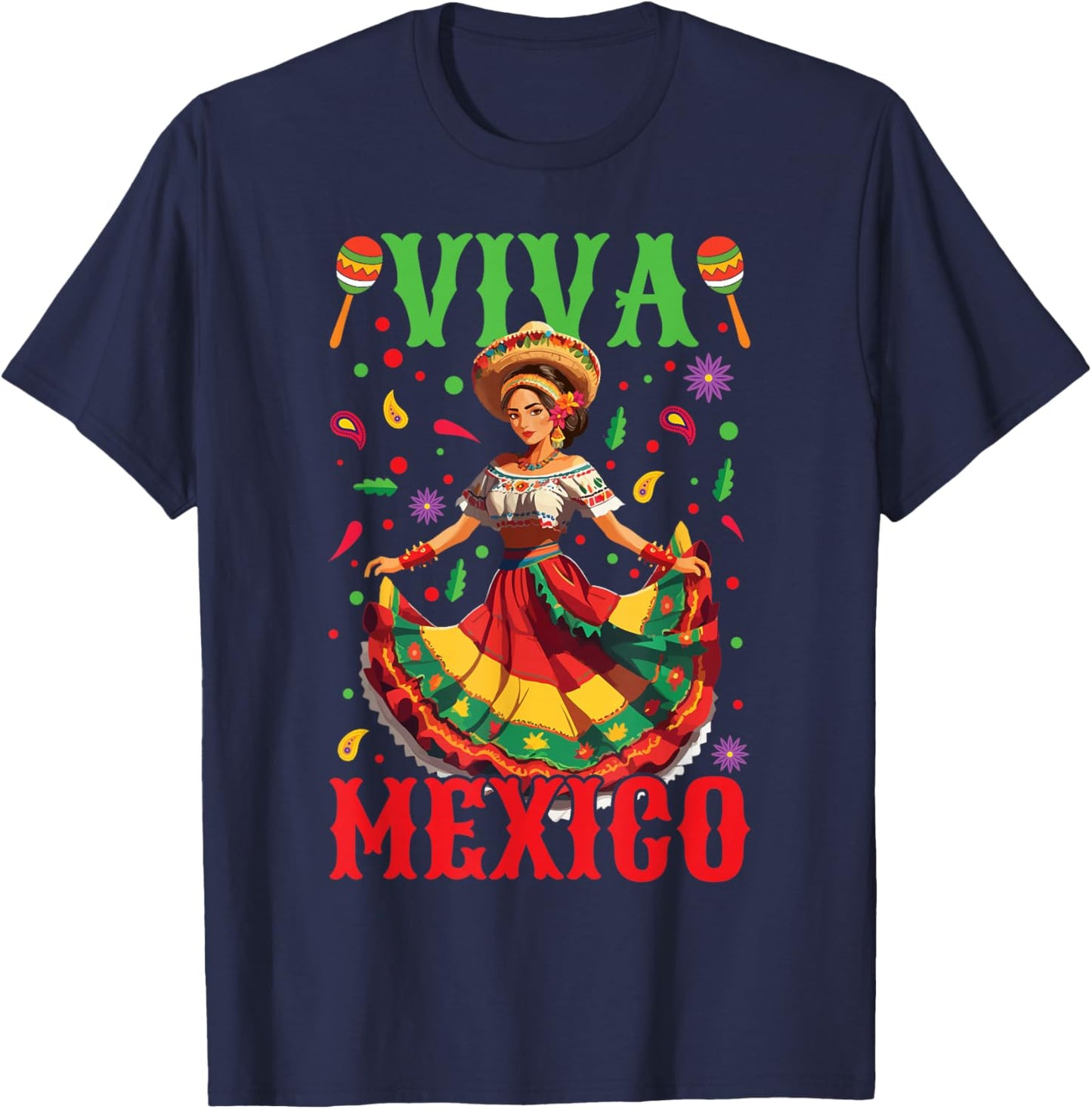 Viva Mexico Independence Mexican Lady Mexican Day T-Shirt - T-Shirt | Navy
