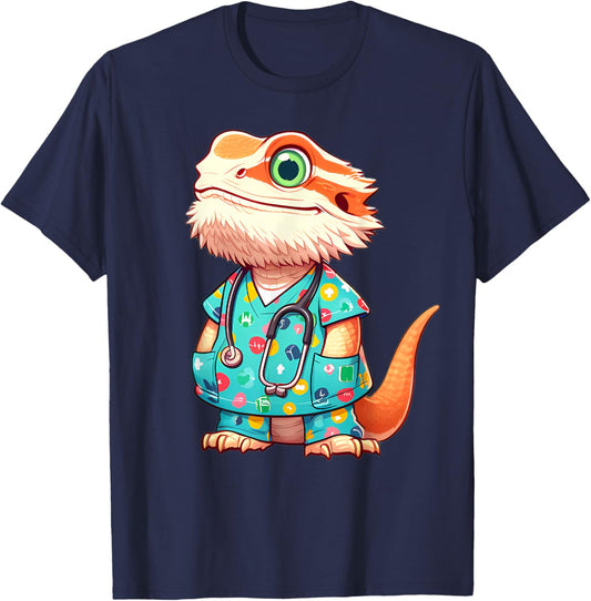 Bearded Dragon Nurse Animal T-Shirt - T-Shirt | Navy
