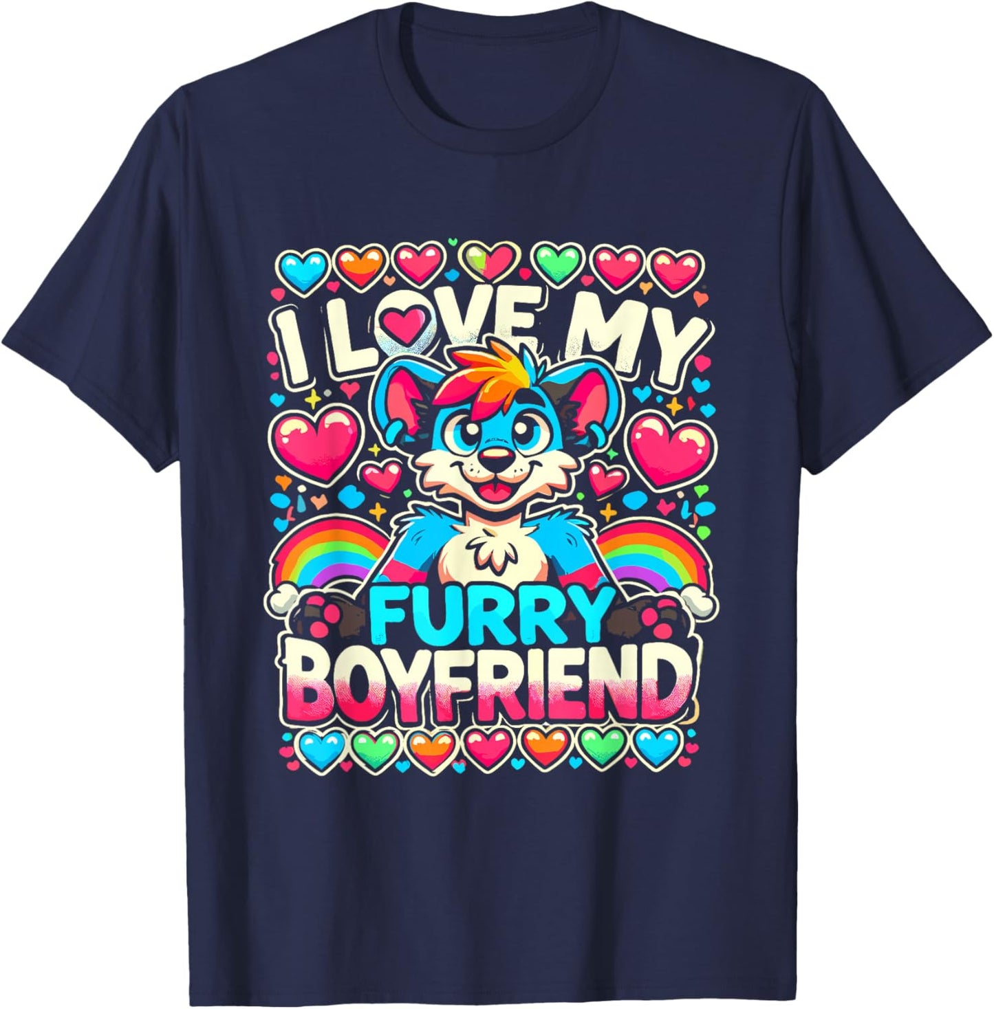 I Love My Furry Boyfriend Anthropomorphism Fursuiter T-Shirt - T-Shirt | Navy