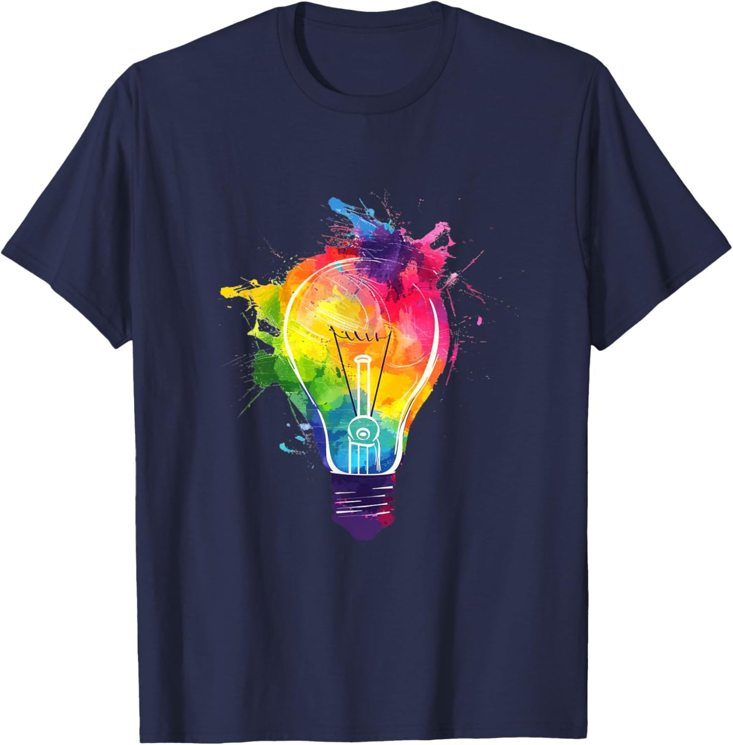 Creative Colorful Light Bulb Artistic Paint Splash T-Shirt - T-Shirt | Navy