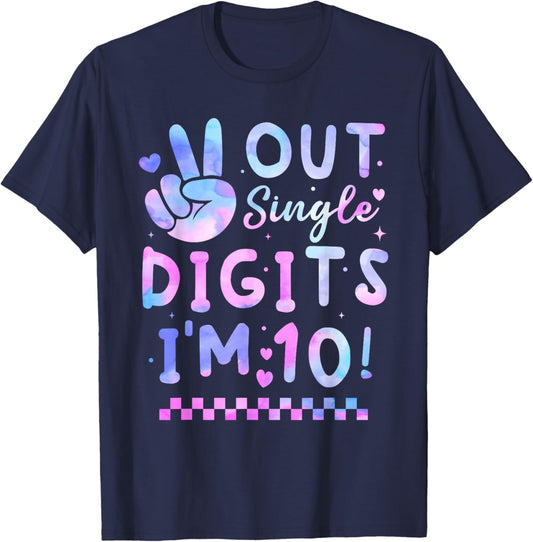 Peace Out Single Digits I'm 10 Birthday Girls 10th Years Old T-Shirt - T-Shirt | Navy