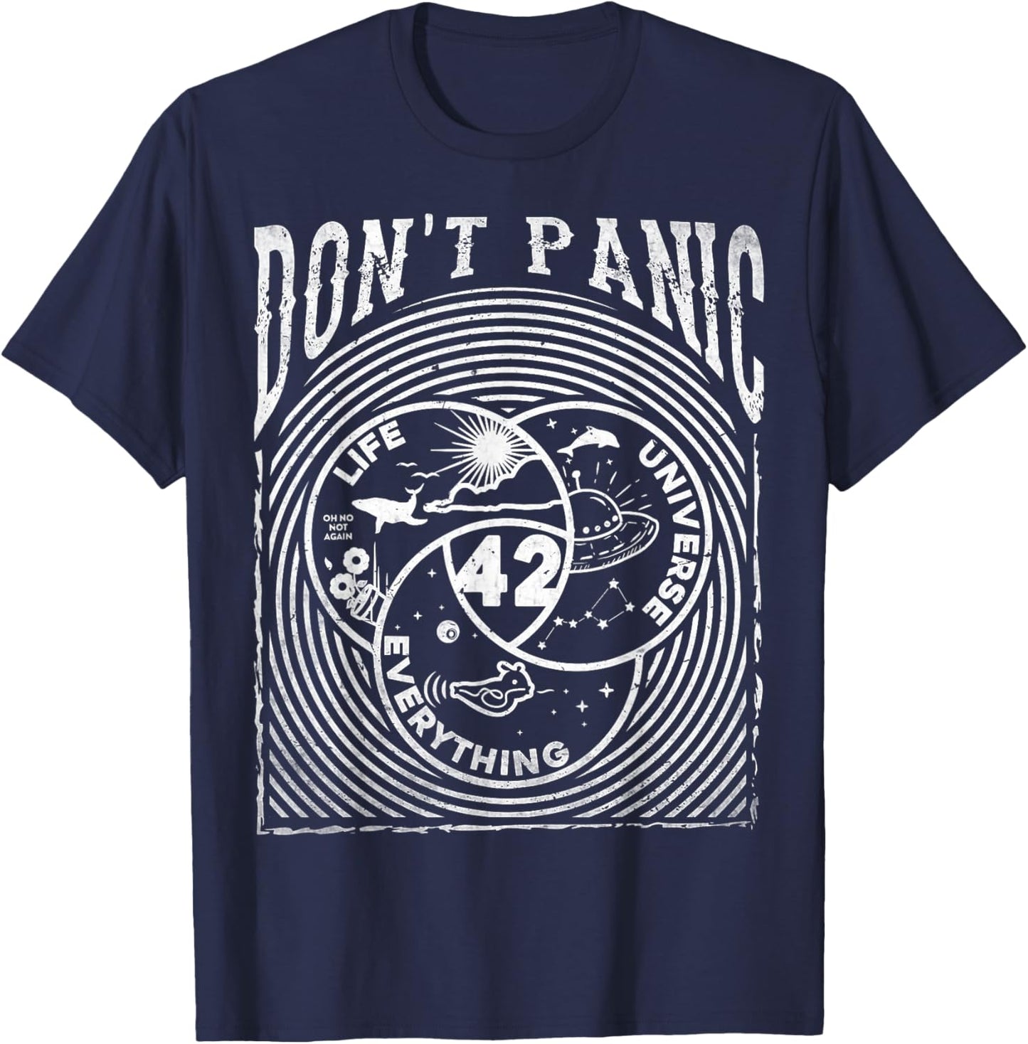 Venn Diagram Life The Universe And Everything Don't Panic 42 T-Shirt - T-Shirt | Navy