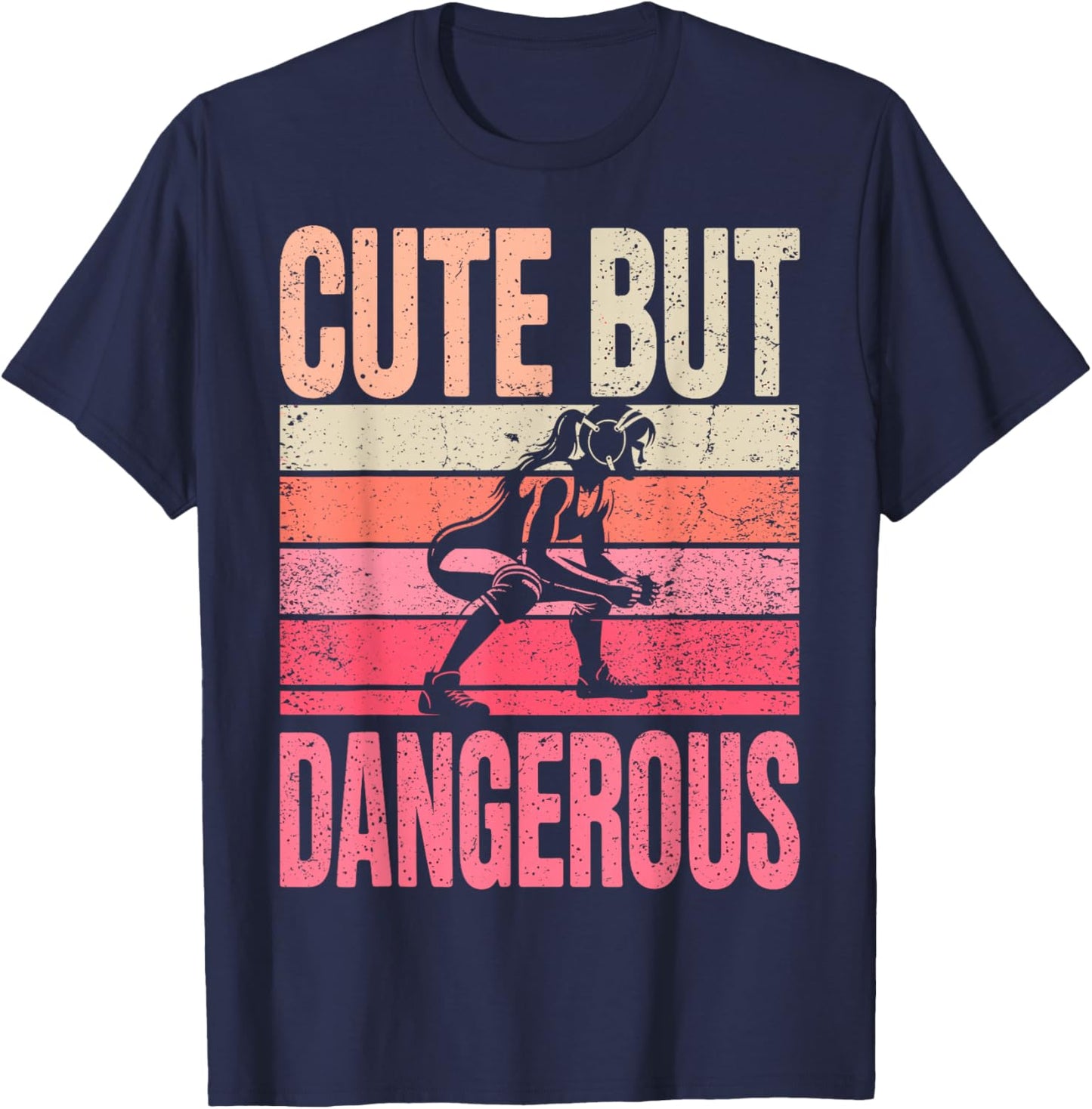Vintage Cute But Dangerous Wrestler Girl Wrestling T-Shirt - T-Shirt | Navy