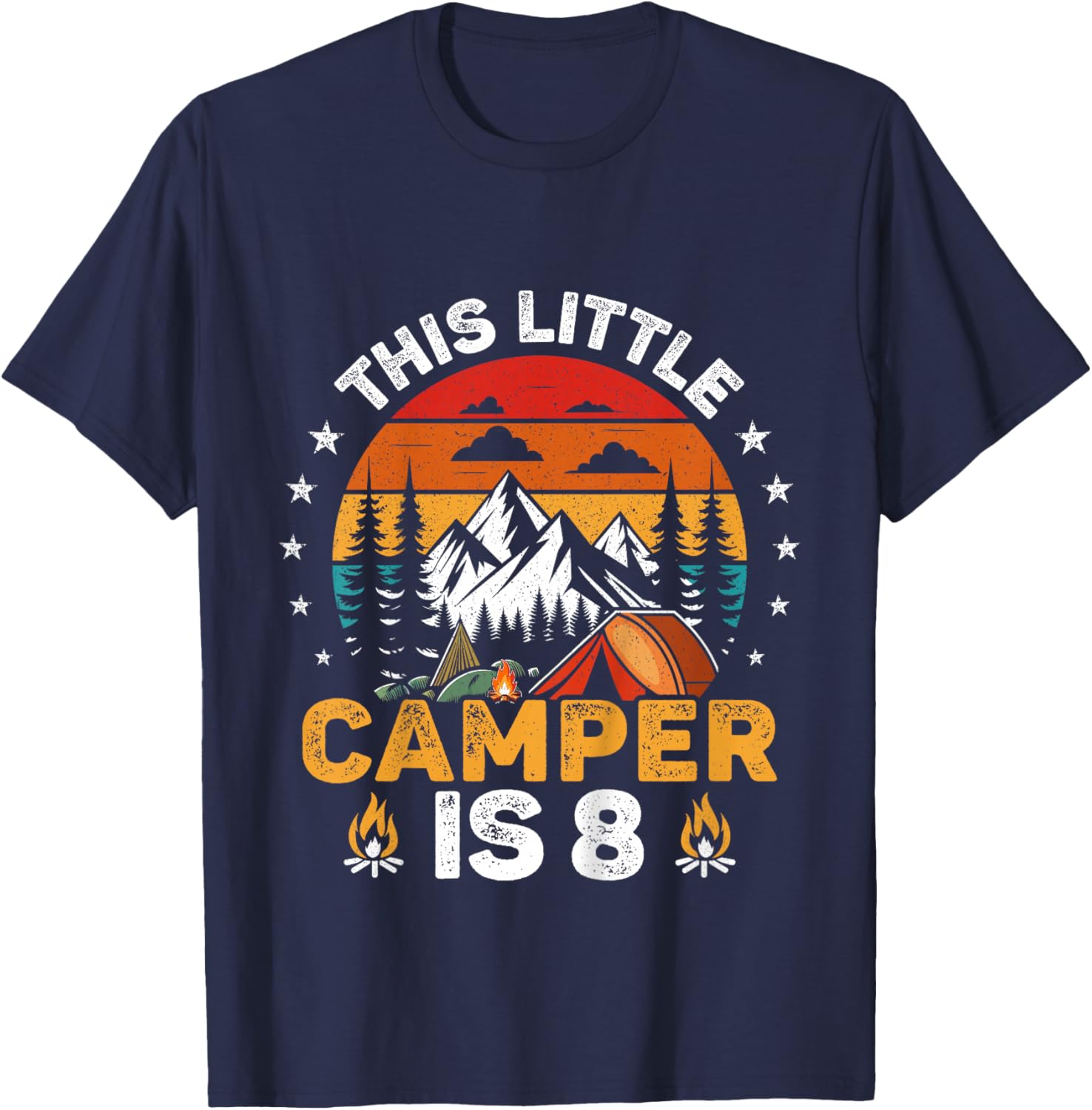 Kids This Little Camper is 8 Year Old Camping 8th Birthday Party T-Shirt - T-Shirt | Navy
