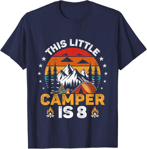 Kids This Little Camper is 8 Year Old Camping 8th Birthday Party T-Shirt - T-Shirt | Navy