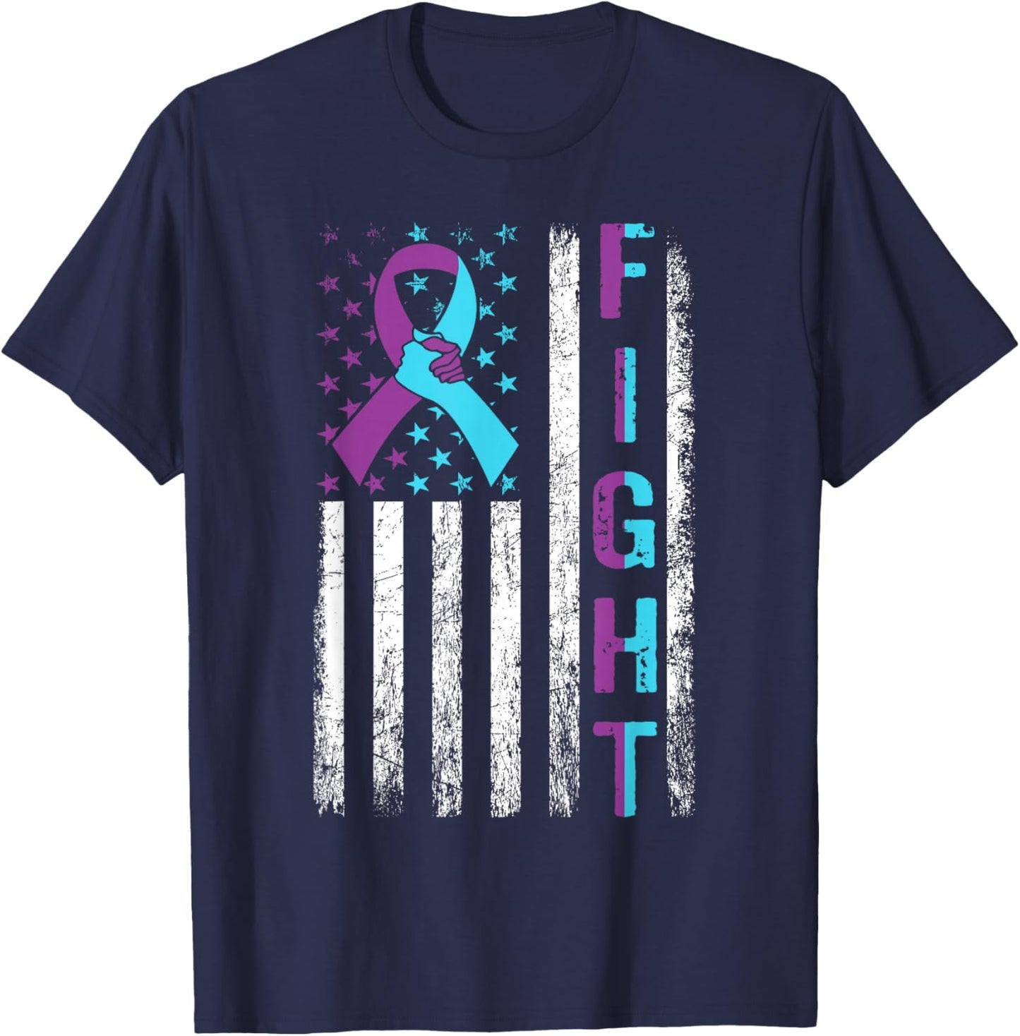 FIGHT Suicide Prevention Awareness American Flag Ribbon T-Shirt - T-Shirt | Navy