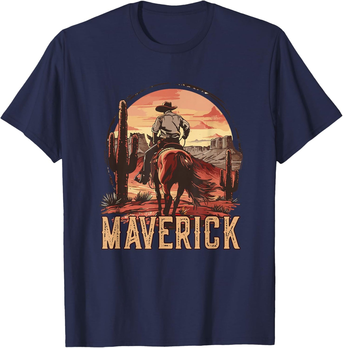 Maverick Western Country Cowboy Kids Toddler Boys T-Shirt - T-Shirt | Navy