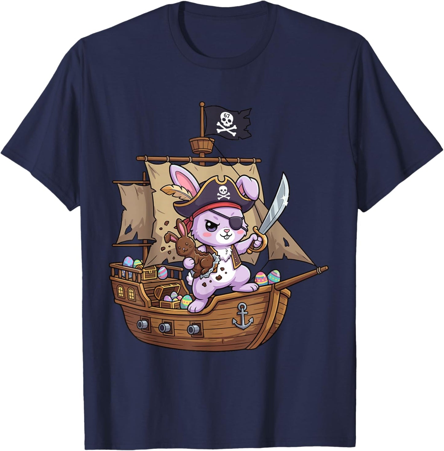Six Seven 6 7 Schiff Hase Lustiges Ostern Osterei Kinder T-Shirt - T-Shirt | Navy