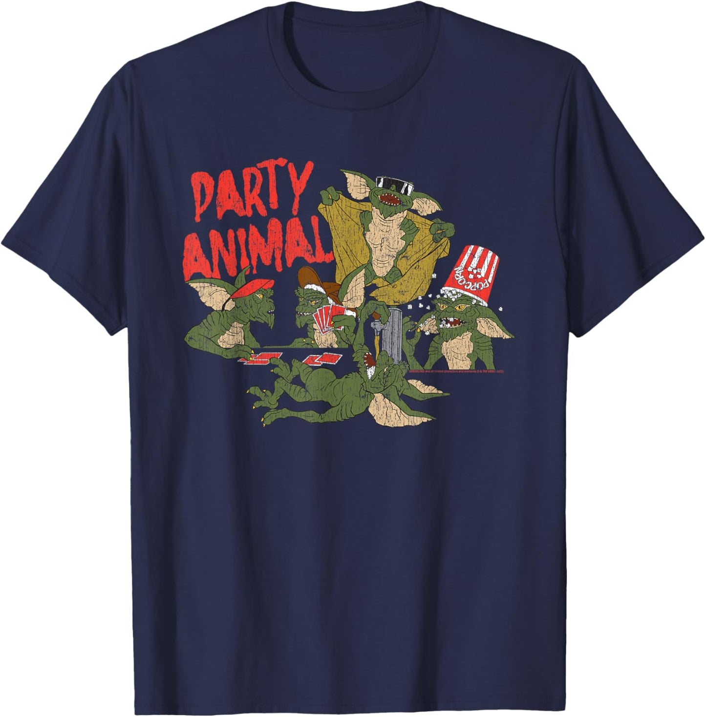 Gremlins Party Animal Vintage Illustration Funny 80's Movie T-Shirt - T-Shirt | Navy