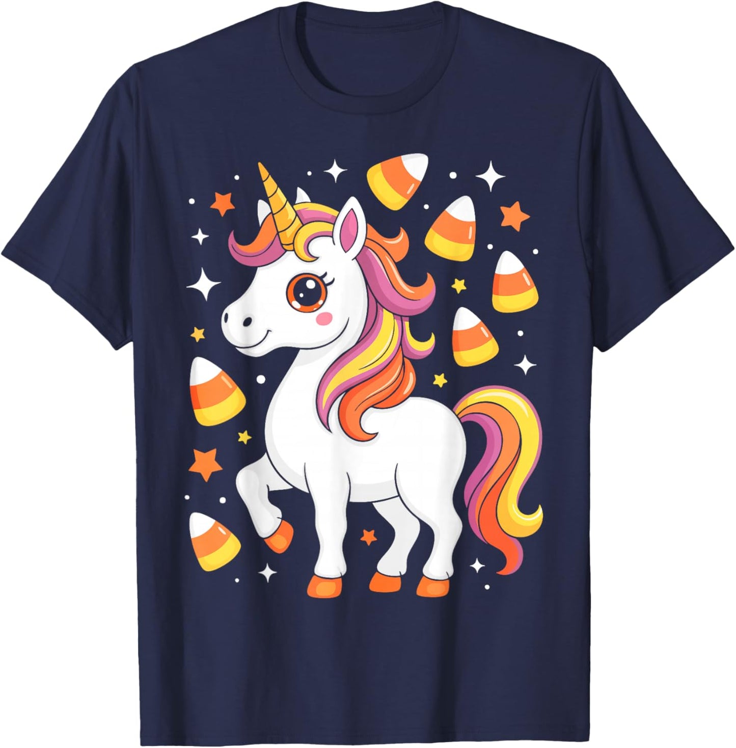 Unicorn Candy Corn Shirt Men Women Kids Halloween Costume T-Shirt - T-Shirt | Navy
