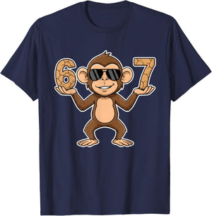 67 Monkey Sunglasses 67 Gen Alpha Slang Funny six Seven Meme T-Shirt - T-Shirt | Navy