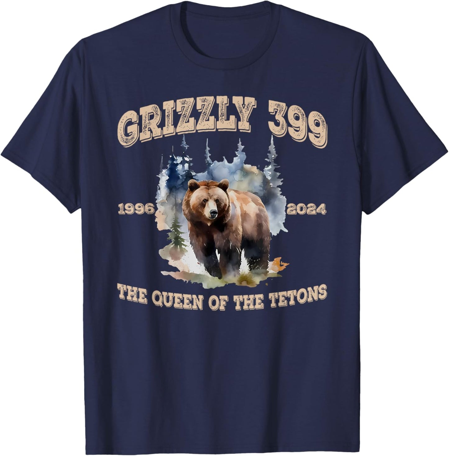 Queen Of The Tetons Grizzly 399 Bear National Park 1996-2024 T-Shirt - T-Shirt | Navy