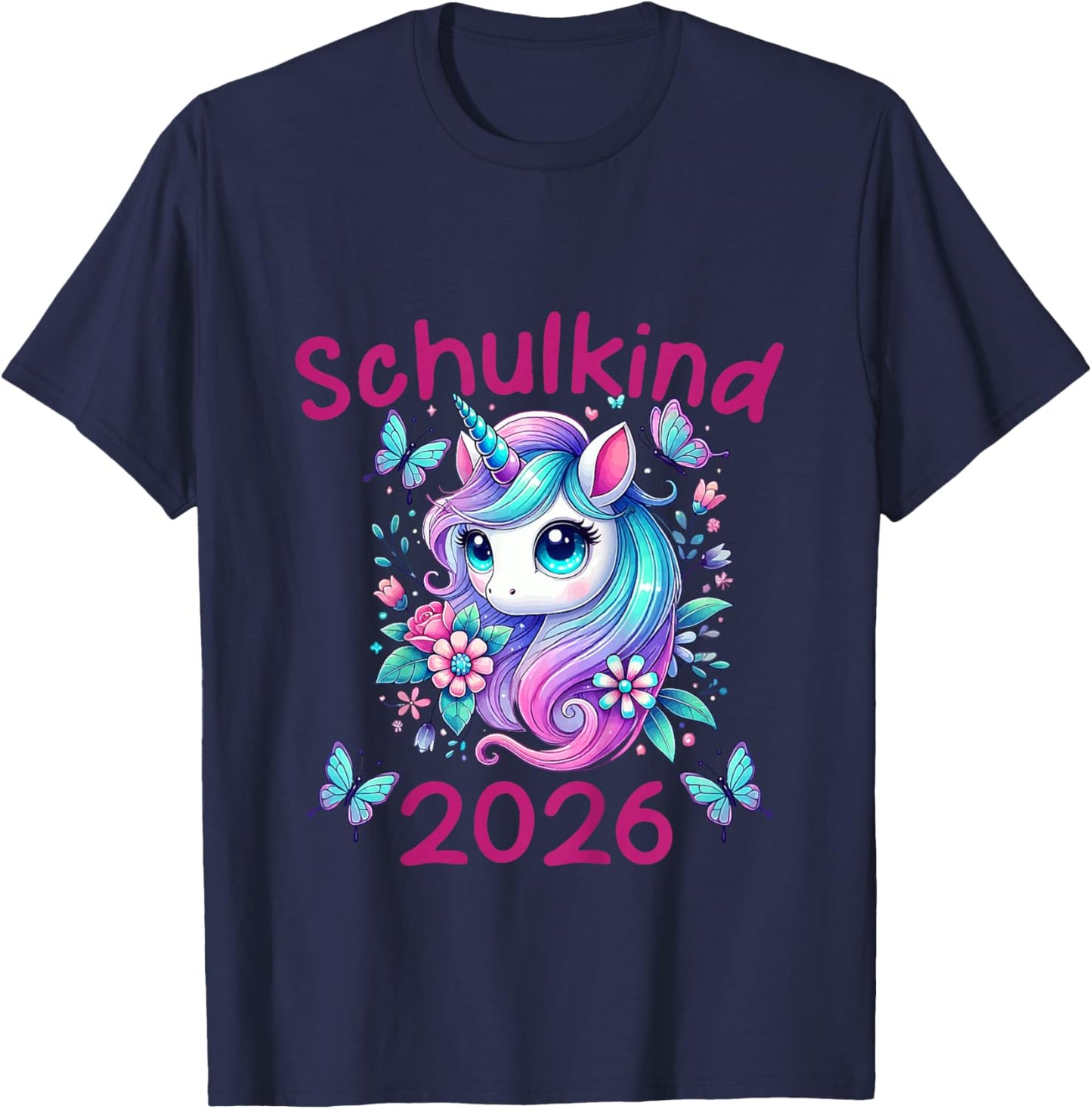 Kinder Mädchen Einhorn Schulanfang Schulkind 2026 T-Shirt - T-Shirt | Navy