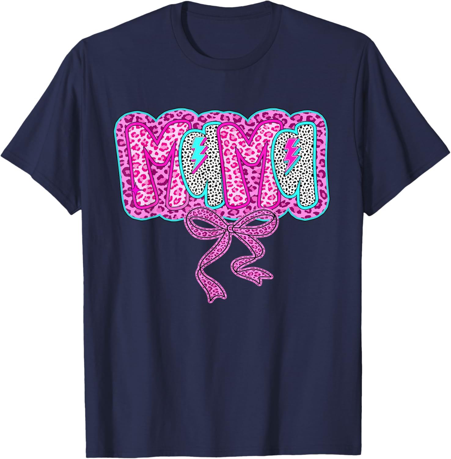Mama Leopard Coquette Bow Pink Mother's Day Women Mom T-Shirt - T-Shirt | Navy