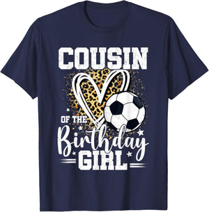 Cousin of The Birthday Girl Soccer Cousin Leopard Heart T-Shirt - T-Shirt | Navy