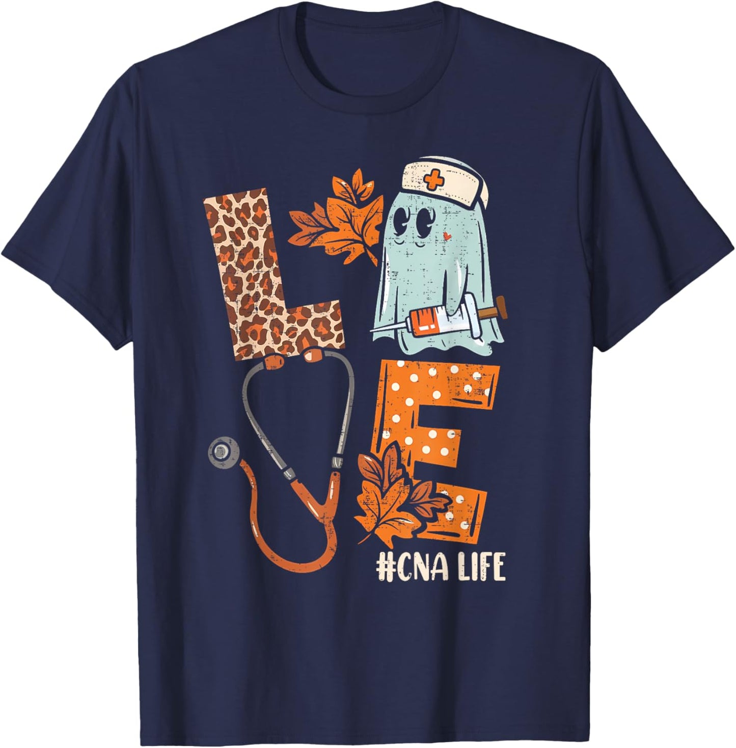 Halloween nurse assistant shirts LOVE CNA life Stethoscope T-Shirt - T-Shirt | Navy
