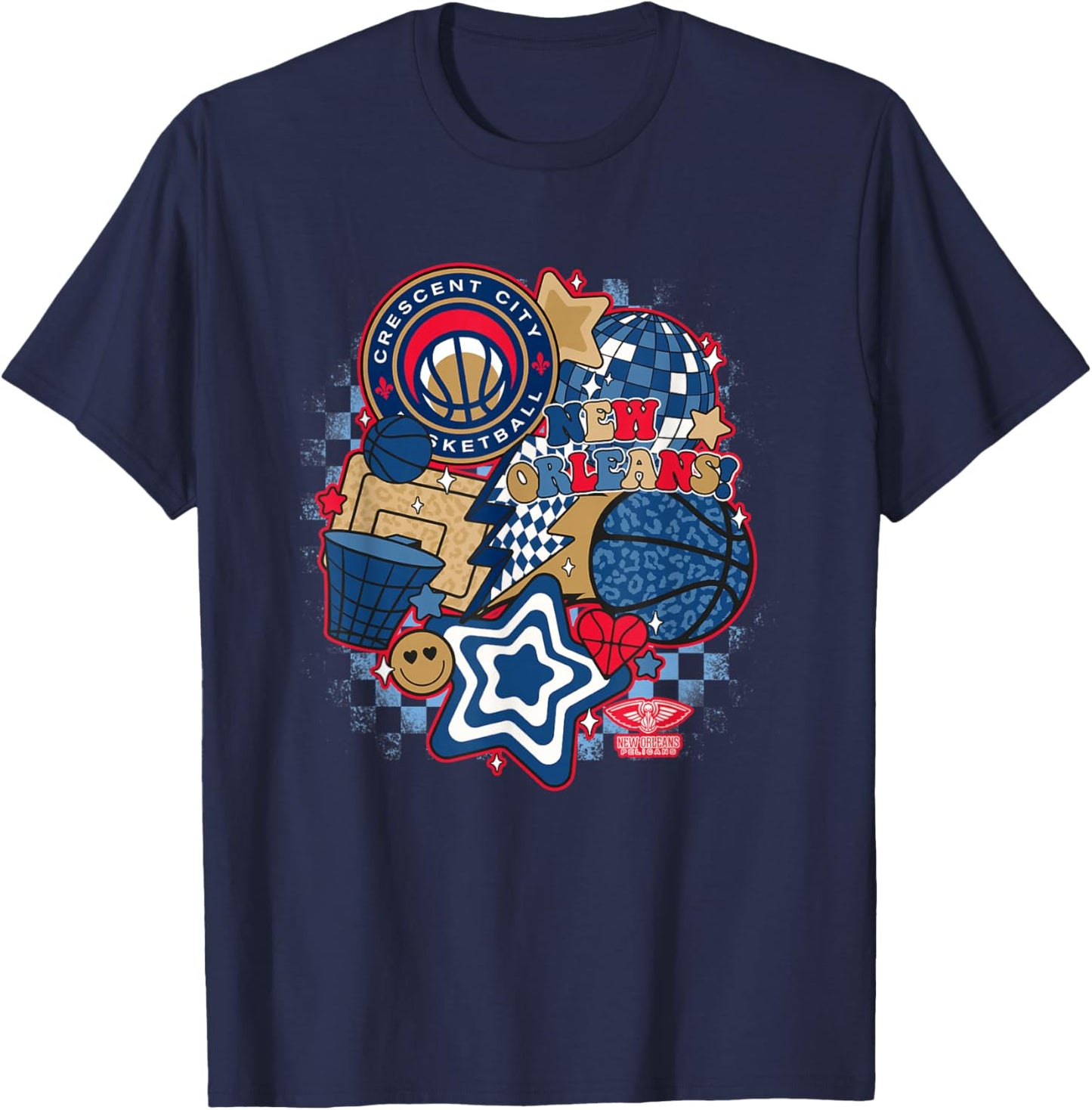 NBA New Orleans Pelicans Psychedelic Basketball Collage T-Shirt - T-Shirt | Navy