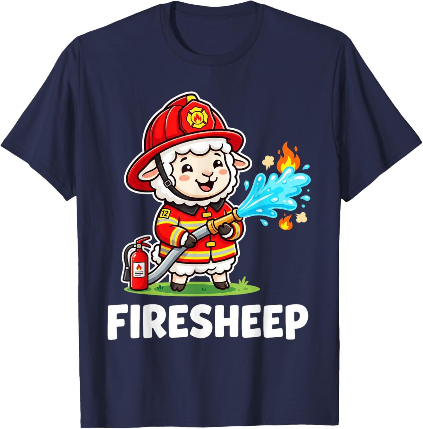 Fire Fighter Sheep Lamb Cattle Livestock Firefighter Mascot T-Shirt - T-Shirt | Navy