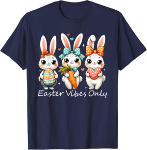 Funny Cute Bunnies Hair Bow Easter Outfit Women Girls Bunny T-Shirt - T-Shirt | Navy