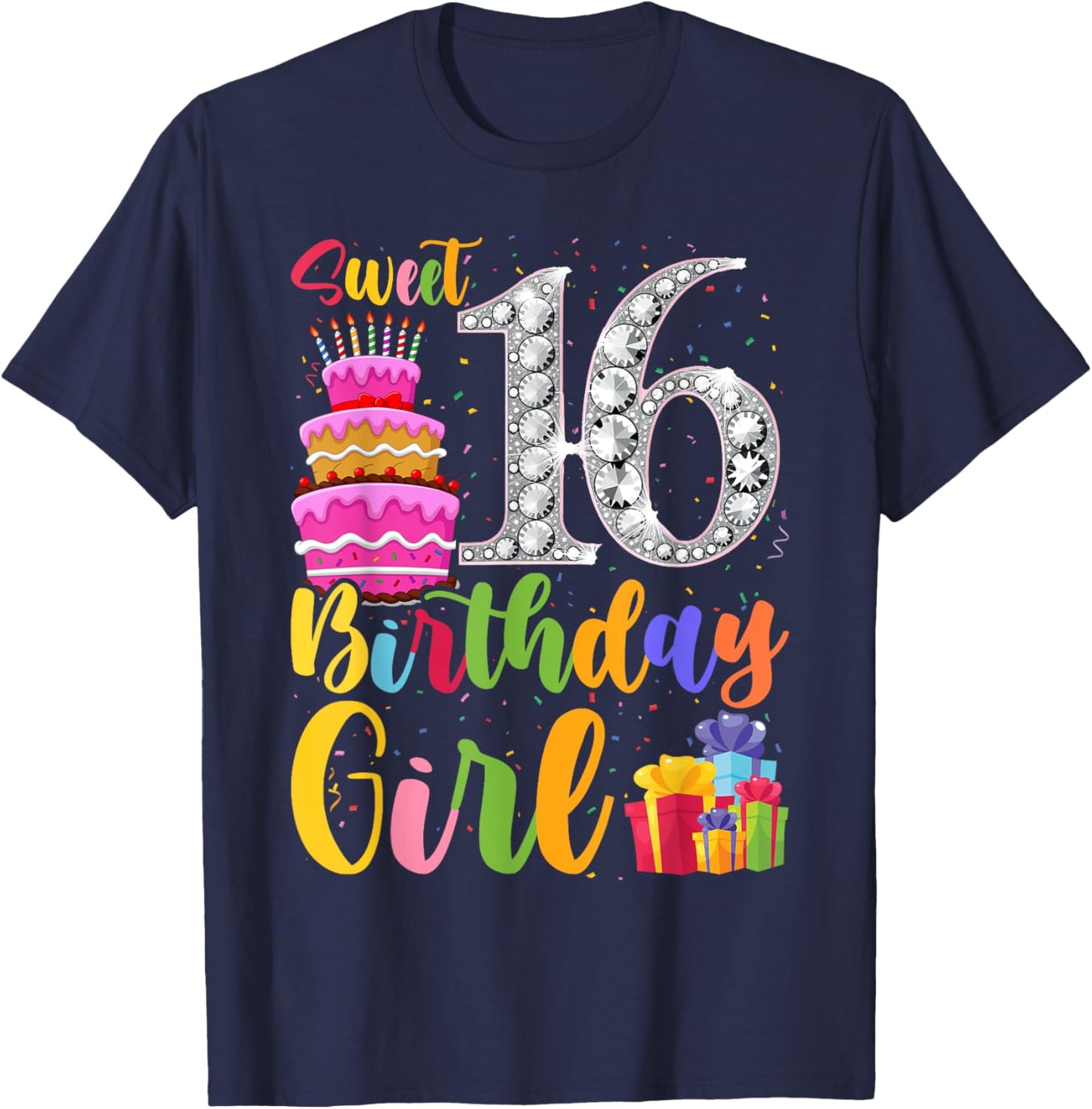 Cute Pink Black "Sweet 16" Style I 16th Birthday Idea T-Shirt - T-Shirt | Navy