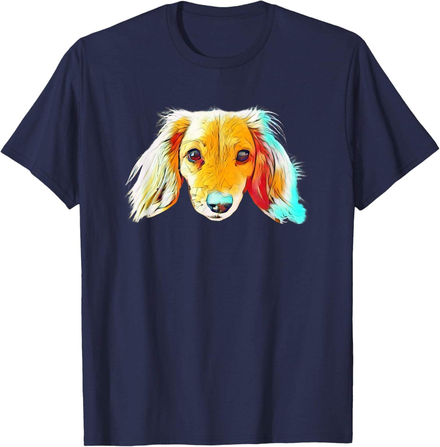 Colorful Cute Dachshund Dog Face - Adorable Dog - For Humans T-Shirt - T-Shirt | Navy