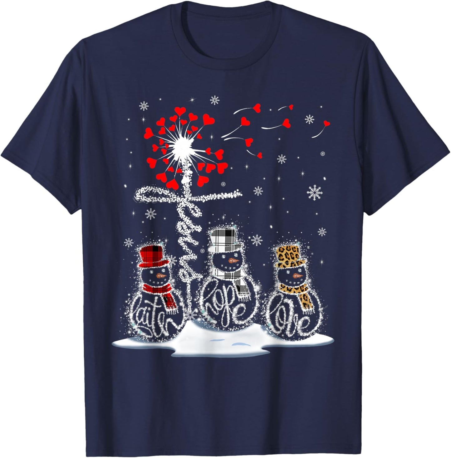 Funny Christmas 2025 Faith Hope Love Snowman Christian Cross T-Shirt - T-Shirt | Navy