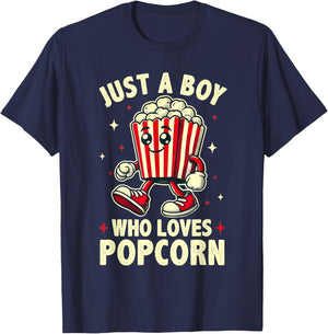 Just a Boy Who Loves Popcorn Boys Popcorn Lover T-Shirt - T-Shirt | Navy