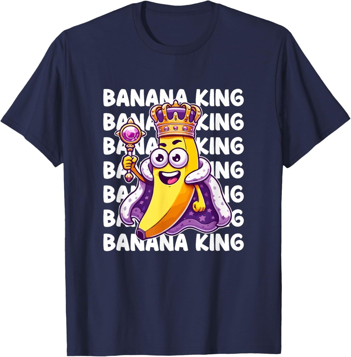 Banana Fruit Yellow King Men Women Kids Cute Cool Banana T-Shirt - T-Shirt | Navy