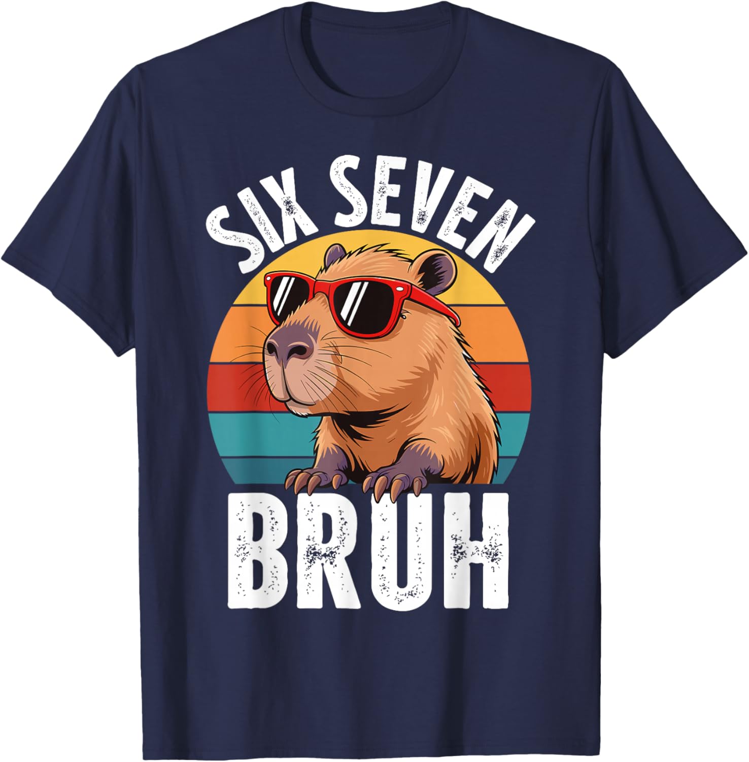 Six Seven Bruh 67 Meme Funny Cute Capybara for Kids Boys T-Shirt - T-Shirt | Navy
